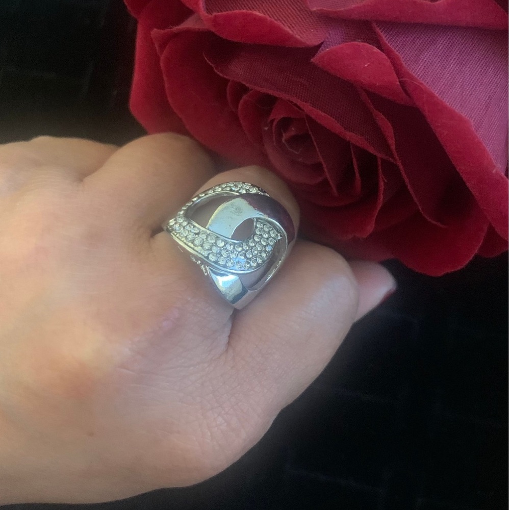 Interlocking Design Silver Plated Irregular Zirco… - image 1